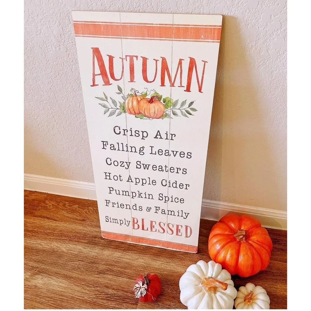 Autumn Wooden Porch Sign Simply Blessed Fall Harvest Decor Pumpkin Spice